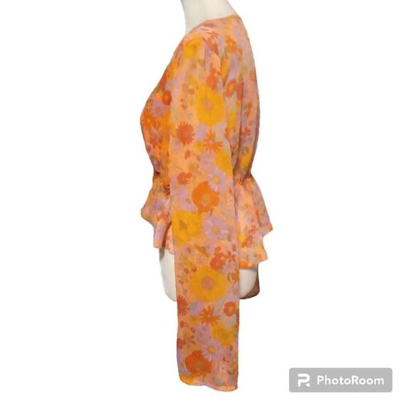 Wild Fable Sheer Orange Floral Top Women's Size Small - Picture 3 of 8